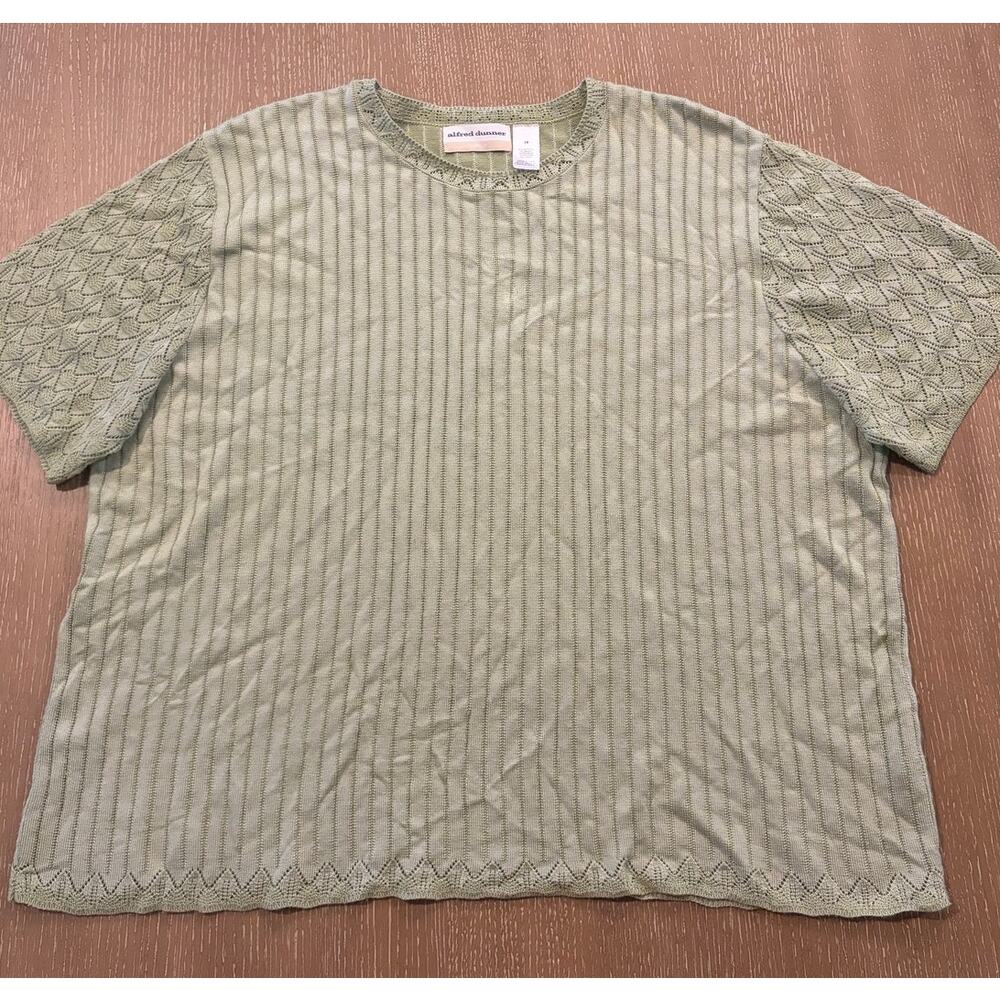 Alfred Dunner Womens Green Ribbed Knit Pullover Sweater Short Sleeve Size 3X
